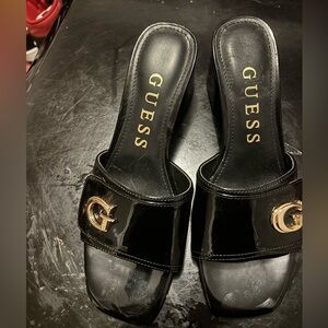 GUESS size 6.5 slip on shoe. Black patent leather. Worn once. NO BOX